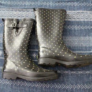 Black and Polka Dot Rain Boots